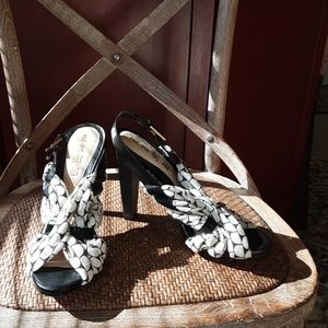 L.A.M.B cloth/leather slingback high heel sandals